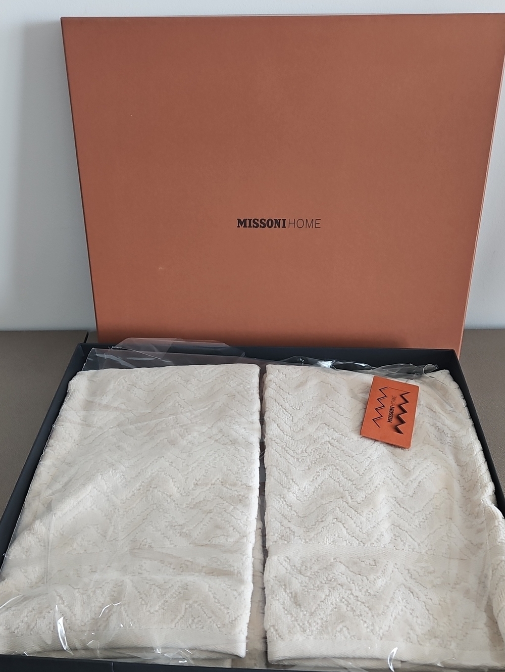 Missoni Home Cream Zigzag Towel Duo with Branded Box
